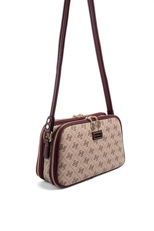 Silver & Polo SP899 Kadın Çapraz Çanta Monogram Koyu Bej-Bordo