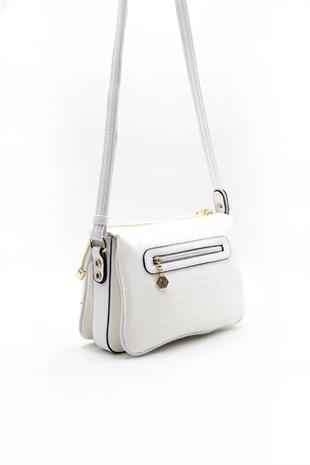 Silver & Polo SP784 Kadın Çapraz Çanta Logolu Beyaz-Beyaz