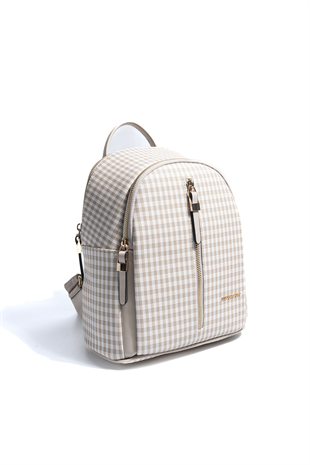 Silver & Polo SP901 Kadın Sırt Çantası Ekose Line Kare Kum Beji-Kum