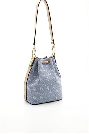 Silver Polo SP1137 Kadın Omuz Çantası Monogram Mavi-Ten