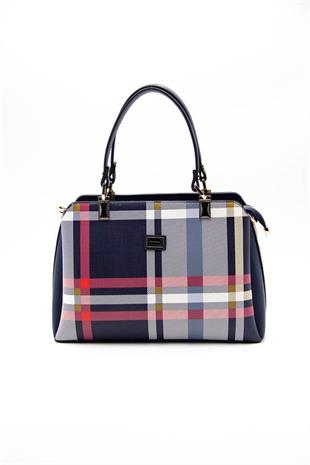 Silver & Polo SP972 Kadın El Çantası Ekose Lacivert