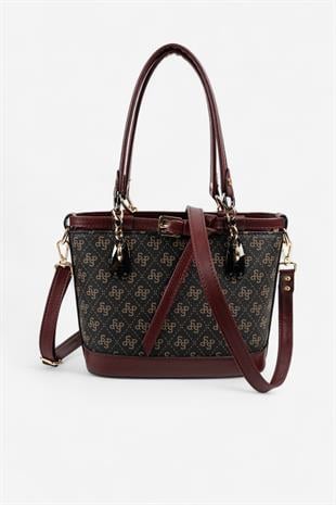 Silver & Polo SP1155 Kadın El Çantası Monogram Kahve Sarı-Bordo