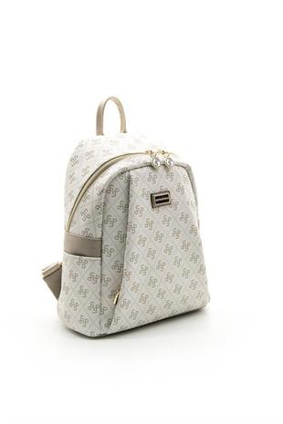 Silver & Polo SP926 Kadın Sırt Çantası Monogram Bej-Kum