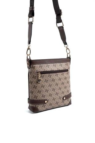Silver & Polo SP1120 Kadın Çapraz Çanta Monogram Koyubej-Kahve