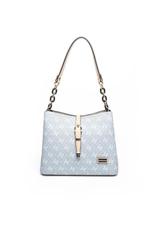 Silver Polo SP974 Kadın Omuz Çantası Monogram Mavi-Ten