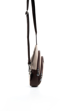 Silver & Polo SP959 Kadın Vücut Çantası Düz Bej-Kahve