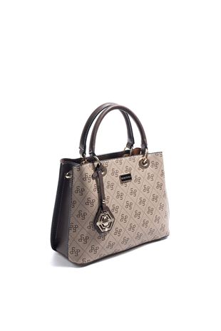 Silver & Polo SP1272 Kadın El Çantası Monogram Koyu Bej-Kahve