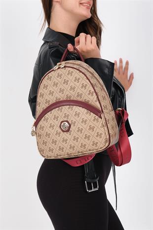 Silver & Polo Koyu Bej - Bordo SP945 Kadın Sırt Çantası