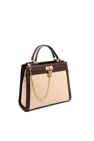 Silver & Polo SP1166 Kadın El Çantası Logolu Nut-Kahve