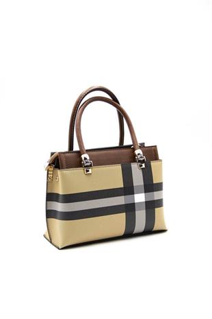 Silver & Polo SP826 Kadın El Çantası Ekose Bej-Taba