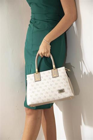 Silver & Polo SP1000 Kadın El Çantası Monogram Bej-Kum
