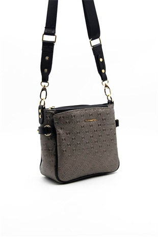 Silver & Polo SP884 Kadın Çapraz Çanta Logolu Platin-Siyah