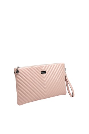 Silver Polo Crash Pudra Kapitone V Kadın Portföy ve Clutch El Çantası SP1034