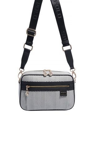 Silver & Polo SP1280 Kadın Çapraz Çanta Hasır Siyah Beyaz-Siyah