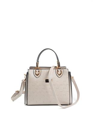 Silver & Polo SP1133 Kadın El Çantası Logolu Bej-S.Bej