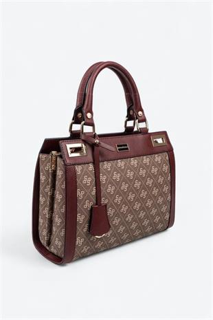 Silver & Polo SP1174 Kadın El Çantası Monogram Kahve-Bordo