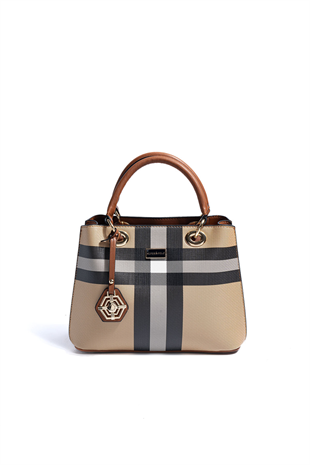 Silver & Polo SP1272 Kadın El Çantası Ekose Bej-Taba