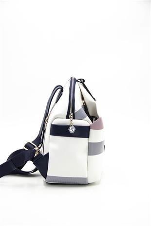 Silver & Polo SP771 Kadın Sırt Çantası Ekose Beyaz-Lacivert