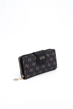 Silver & Polo SP928 Kadın Cüzdan & Kartlık Monogram Füme-Siyah