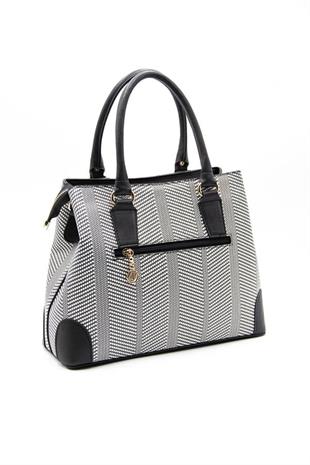 Silver & Polo SP667 Kadın El Çantası Hasır Siyah Beyaz-Siyah