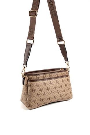 Silver & Polo SP1184 Kadın Çapraz Çanta Monogram Koyubej-Kahve