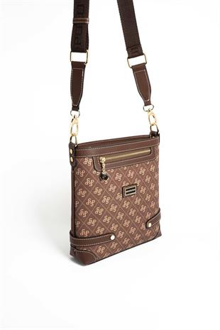 Silver & Polo SP1120 Kadın Çapraz Çanta Monogram Kahve