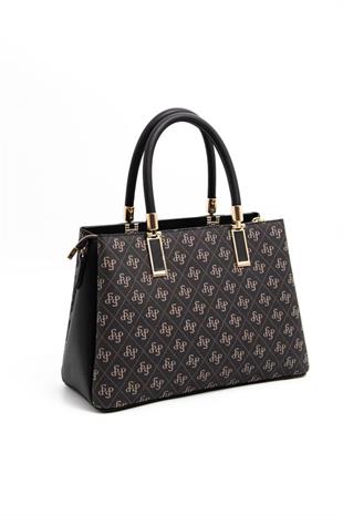 Silver & Polo SP1000 Kadın El Çantası Monogram Füme-Siyah