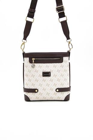Silver Polo Bej - Kahve Monogram Kadın Çapraz Çanta SP1120