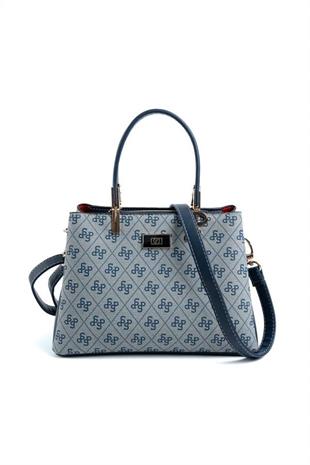 Silver & Polo SP1098 Kadın El Çantası Monogram Gri-Lacivert
