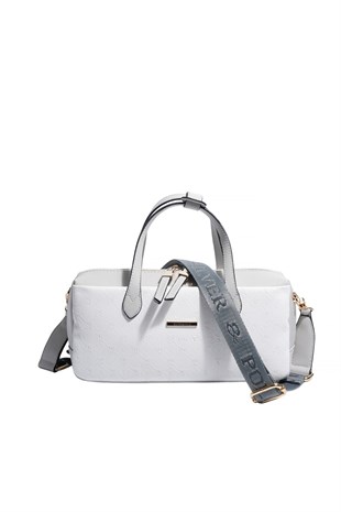 Silver & Polo SP1276 Kadın El Çantası Logolu Beyaz-A.Gri