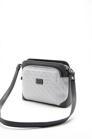 Silver & Polo SP364 Kadın Çapraz Çanta Logolu A.Gümüş-Antrasit