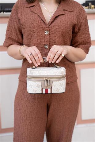 Silver & Polo SP1195 Kadın El Çantası Monogram Bej-Kum