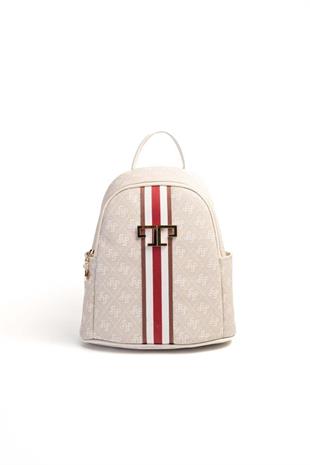 Silver & Polo SP1161 Kadın Sırt Çantası Şeritli Monogram Taş-Kemik