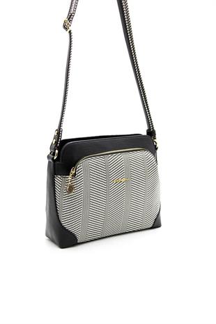 Silver & Polo SP364 Kadın Çapraz Çanta Hasır Siyah Beyaz-Siyah