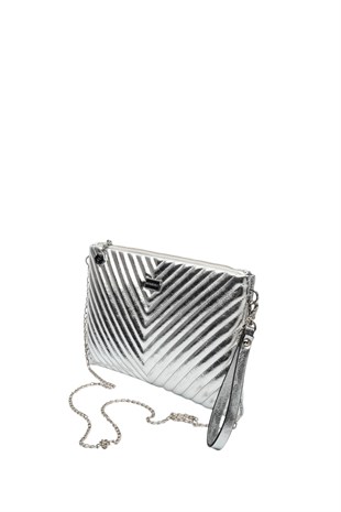 Silver Polo Crash Gümüş Kapitone V Kadın Portföy ve Clutch El Çantası SP1034