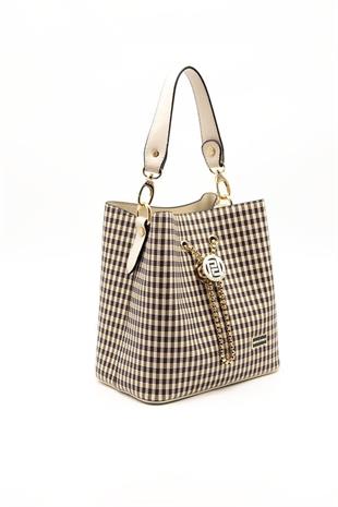 Silver & Polo SP967 Kadın Çapraz Çanta Ekose Line Kare Kahve Sarı-Bej