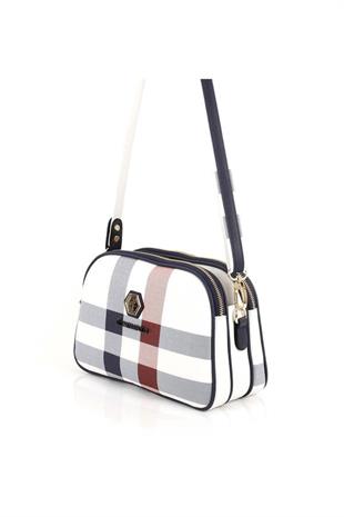 Silver & Polo SP745 Kadın Çapraz Çanta Ekose Beyaz-Lacivert