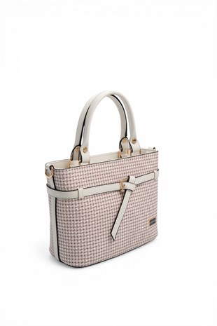 Silver & Polo SP1283 Kadın El Çantası Kaz Ayağı Ekose Bordo-Kemik