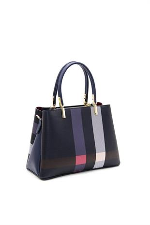 Silver & Polo SP1098 Kadın El Çantası Ekose Lacivert