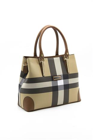 Silver & Polo SP667 Kadın El Çantası Ekose Bej-Taba