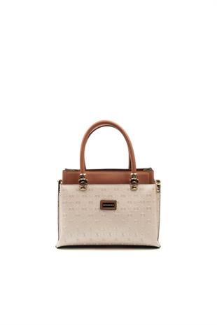 Silver & Polo SP826 Kadın El Çantası Logolu Bej-Taba