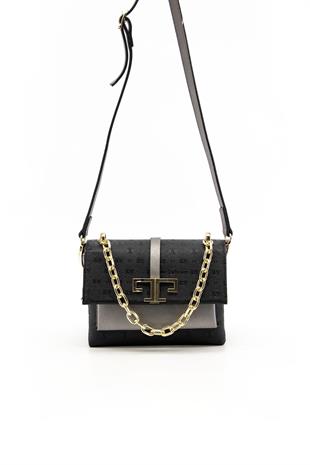 Silver & Polo SP1148 Kadın Çapraz Çanta Logolu Siyah-Platin