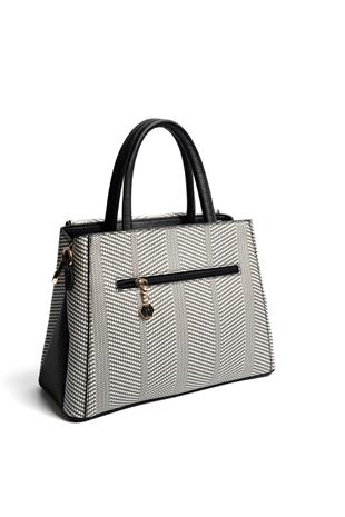 Silver & Polo SP1264 Kadın El Çantası Hasır Siyah Beyaz-Siyah