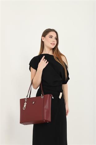 Silver Polo SP1176 Kadın Omuz Çantası Düz Bordo-Bordo