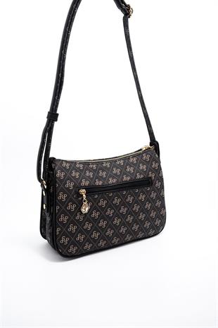 Silver & Polo SP818 Kadın Çapraz Çanta Monogram Füme-Siyah