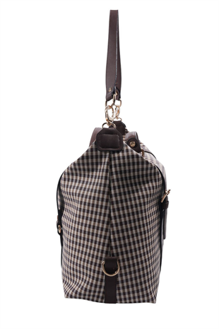 Silver & Polo SP1064 Kadın Seyahat Çantası Ekose Line Kare Kahve Sarı-Kahve