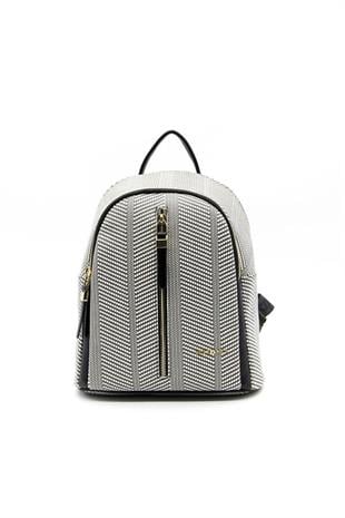 Silver & Polo SP901 Kadın Sırt Çantası Hasır Siyah Beyaz-Siyah