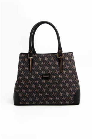 Silver & Polo SP667 Kadın El Çantası Monogram Füme-Siyah