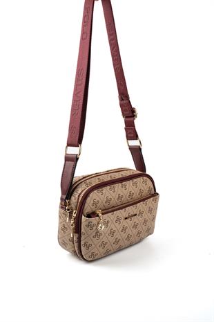 Silver & Polo SP1162 Kadın Çapraz Çanta Monogram Koyu Bej-Bordo