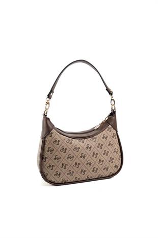 Silver Polo SP1180 Kadın Omuz Çantası Monogram Koyubej-Kahve